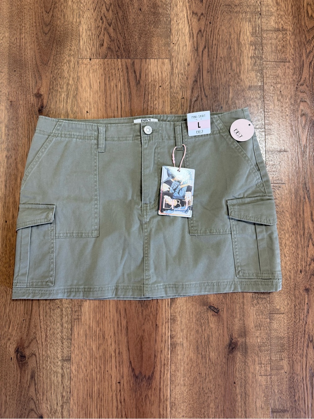 BBJ LOS ANGELES Utility Cargo Mini Skirt in Olive Green Cotton Spandex Pockets M